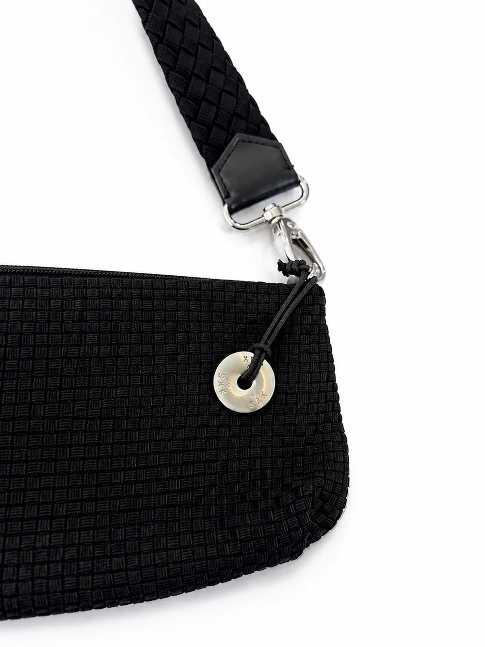 The Sak Black Woven Mini Shoulder Bag Y2K Baguette Purse Braided Strap
